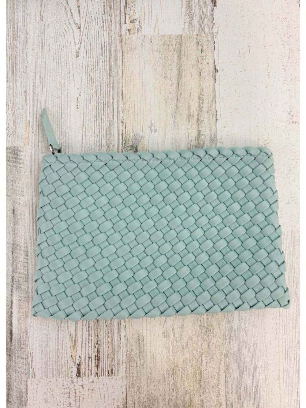 Naghedi St Barths Medium Tote Aqua Green Woven Neoprene with Pouch - Picture 15 of 16